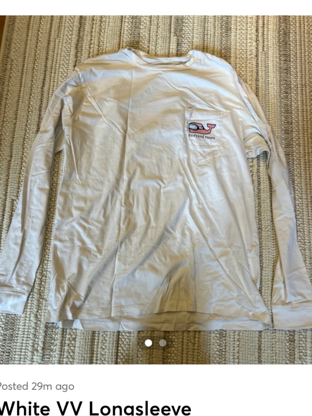 Vineyard Vines White Long Sleeve Pocket Tee with Whale Logo